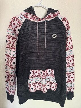 Hooey Black Heather Hoodie with Pink & Teal Aztec Sleeves